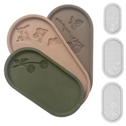 Ceramics DIY Oval Storage Tray Silicone Mould Carved Flower Jewellery Display Dish Concrete Cement Plaster Mould Epoxy Resin Handicraft Mould