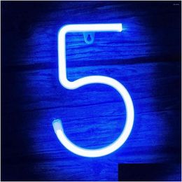 Night Lights Arabic Numerals Neon Led Alphabet Numbers Decorative Light Up Words For Wedding Christmas Birthday Party Home Shop Bar Dhczj