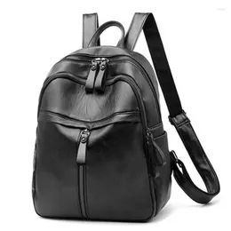 School Bags Vintage PU Leather Travel Women Shopping Backpack Student Large Capacity Schoolbags Zipper Rucksack