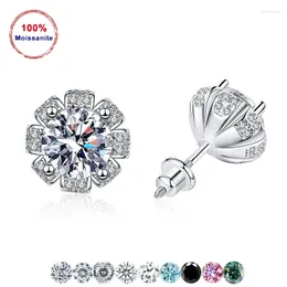 Stud Earrings Fashion Threaded 1 Carat Moissanite Petal Pass Diamond Test 925 Sterling Silver Wedding Jewellery Accessories