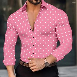 Men's Casual Shirts Long Sleeved Polka Dot Printed Lapel Top Button Up Shirt Summer Clothing Hawaiian Holiday Fashion