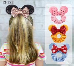 Wholes 10Pcs Lot Mouse Ears Velvet Scrunchie Elastic Rubber Ties Girls Rope Ponytail Holder Hairband Hair Accessories 2207088295215424145