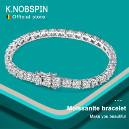 Bracelets KNOBSPIN D VVS1 Moissanite Tennis Bracelet Original s925 Sterling Silver Plated 18k White Gold with GRA Bracelets for Women Man