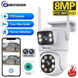 Cameras 8MP ICSEE Outdoor Dual Lens Camera WiFi Analogue Surveillance Human Motion Tracking PTZ Wireless Camera Can Connect 10CH 4K NVR