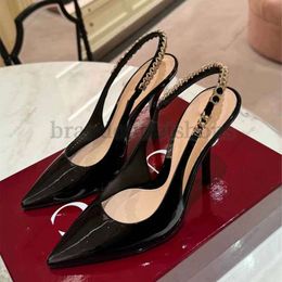 Женская дизайнерская обувь Signoria slingback насосы высокие каблуки 9,5 см черно Россо Анкора Патентная леди роскошные заостренные носки шпильки на каблуках размер 35-41