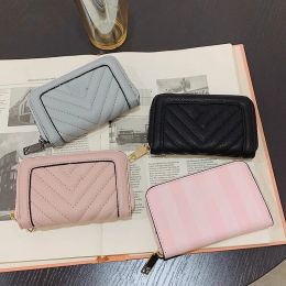 Clips Vs Iconic Signature Pink Stripe Small Zip Around Wallet Pebbled V Quilt Card Case Small Wallet Zip Money Clip VS