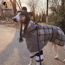 Dog Apparel Winter Warm Pet Clothes Fleece Cotton Grid Coat High Collar Jacket For Large Dogs Reflective Waterproof Pets