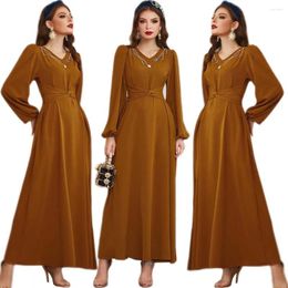 Ethnic Clothing Women Long Sleeve Dress Muslim Abaya Rhinestone Slim Elegant Party Evening Ramadan Islamic Turkish Kaftan Fashion