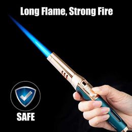 Lighters New Windproof Elbow Kitchen Ignition Gun Barbecue Small Welding Gun Long Style Rotatable Igniter Metal Blue Flame T240422