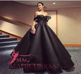 Modest Middle East Saudi Style Black Evening Dresses OffShoulder Rhinestones Sequins Ruffled Long Celebrity Formal Ball Gown Prom5206264