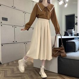Skirts 2024 Spring Summer Women Elegant Midi Vintage Y2k High Waist Elastic Long A-line Pleated Skirt For Girl Birthday Clothing