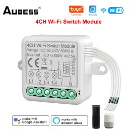 Control Aubess Wifi Smart Switch Support 2way Control Tuya Smart Switch 4ch Module Neutral Wire Need Compatible with Alexa Google Home