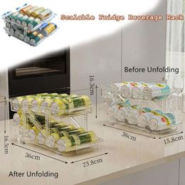 Storage Bottles Drink Organiser Soda Can Dispenser Transparent Colour 2-Layer Beverage Holder Scalable Fridge Rack