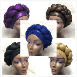 Clothing 5pcs/lot African Gele Turban Cap Hijab Caps Aso Oke Headtie Already Made Gele Muslim Scarf Head Wrap Ladies Hat Auto Headtie