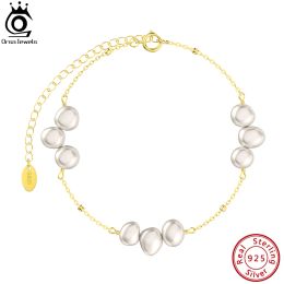 Strands ORSA JEWELS 14K Gold Sterling Silver 3 Pieces Pearl Link Chain Bracelet for Women Adjustable Delicate Vintage Jewelry GPB22