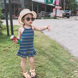 Girl Dresses Girls Dress Korean Edition Slim Fit Tank Top With Sleeveless Stripes And Summer Cool Pleated Princess Short Skirt