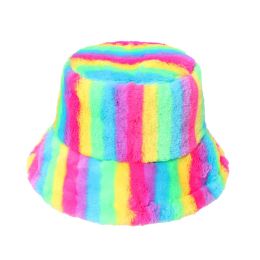 Ethnic Clothing New Outdoor Mticolor Rainbow Faux Fur Letter Pattern Bucket Hats Women Winter Soft Warm Cap Drop Delivery Apparel Otdzu