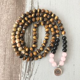 Strands 108 Prayer Beads Buddhist Bracelet & Necklace 5 Wraps Lotus Mala Bracelet Boho Yoga Healing Jewelry For Men and Women