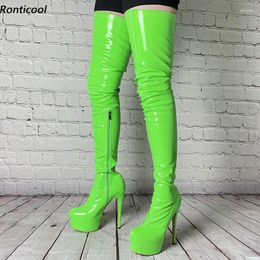 Boots Ronticool 2024 Women Winter Thigh Sexy Stiletto Heels Round Toe Fabulous Green Pink Red Cosplay Shoes Ladies Us Size 5-20