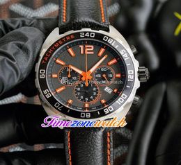 41mm F1 Black Dial Japan VK Quartz Chronogrpah Mens Watch Steel Case Orange Stick Markers Leather Strap Gents Watches THTG Timezon7649762