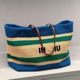 2024 Shoulder Bag Summer Beach Travel Shopping Tote Bag Designer Striped Woven Shoulder Bag Large Capacity mius Shopping Bag Casual Vacation Purse