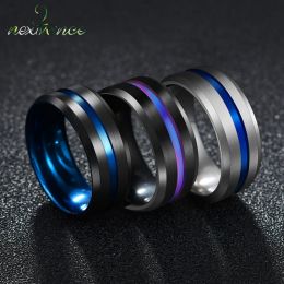 Bands Nextvance Trendy 8MM Stainless Steel Black Blue Groove Ring For Men Wedding Bands Rainbow Rings Male Jewellery Drop shipping