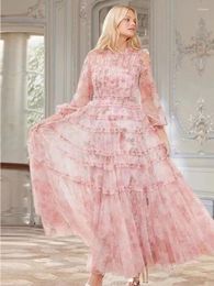 Casual Dresses Luxury Ladies Runway Sexy Sweet Spring High Quality Fashion Party Mesh Pink Red Cake Birthday Pretty Long For Women