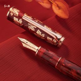 Pens LT Hongdian N8 Red Maple Pen Season Limited Women Boys Highgrade Retro Light Color Acrylic Resin Fountain Pen For Gift