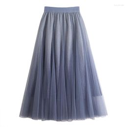 Skirts Women Spring Summer Sweet Mesh Skirt Fashion Patchwork Gradient Bright Silk High Waist Long Stretch