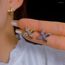 Stud Earrings Gold Plated Fashion Statement Flower Studs Earings For Women Summer Sweet Simple Temperament Cubic Zirconi Ear Jewellery