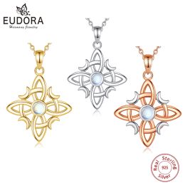 Necklaces Eudora Original 925 Sterling Silver Witch Celtic Knot Necklace for Women Moonstone Witchcraft Amulet Pendant Wicca Jewellery Gift