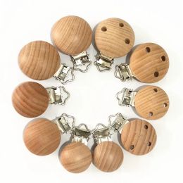 Natural Colour Baby Pacifier Clips Round Wood Metal Soother Dummy Nipples Holders Infant Charm Nipple Clasps Toy Clips ZZ