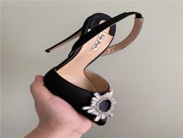 Casual Designer Sexy Lady Women039s Shoes Black satin strappy wrap Crystal Strass Slingback pointy toe stiletto stripper High h2691333