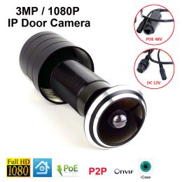 Lens H.265 Wide Angle View 1080P / 3MP / 4MP FishEye Peephole Door IP Camera Door Eye hole Onvif IP Network Camera