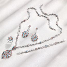 Necklaces 2023 Best selling water drop sweater chain 4piece long necklace set Crystal Cubic zirconia Dubai Nigeria wedding accessories