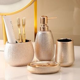 Heads Rose Gold Kit Bathroom Accessories Sets Luxury Complete Ceramic Toilet Soap Dish Toothbrush Holder Shampoo Pump Dispenser Bottle