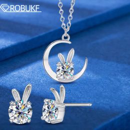 Necklaces 925 Sterling Silver Necklaces Earrings for Women Round Cut 0.5ct 1ct Moissanite Rabbit Pendant Fine Jewellery Sets Gift Wholesale