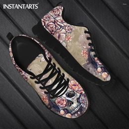Casual Shoes INSTANTARTS Retro Floral Skull Print Round Toe Walking Tennis Sneakers For Womens Mens Lightweight Air Flat Zapatos