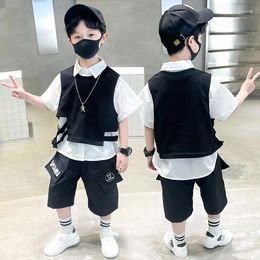 Clothing Sets 2024 Summer Toddler Baby Boys Suit 2-10Years White Shirt Vest Shorts 3pcs Outfits Children's