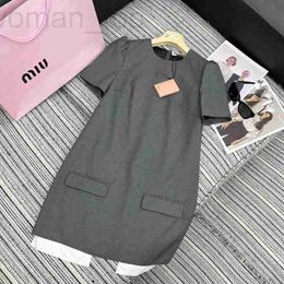 Basic & Casual Dresses Designer Spring/Summer New Miu Light Mature Style Heavy Industry Letter Sticker Bubble Sleeve Short Dress O4WG