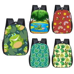 Bags 12 Inch Cartoon Green Frog Prince Backpack for 24 Years Old Hardworking Bee Kids School Bags Boy Girl Mini Toddler Bookbag Gift