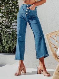 Women's Jeans 2024 Spring Summer Pants Harem Korean Casual Loose High Waist Pockets Button Vintage Crop Wide Leg For Women