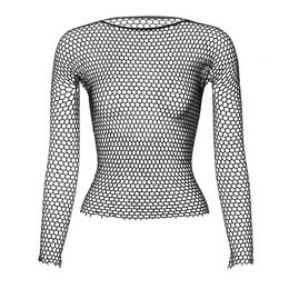 Women Fishnet Mesh Tops 6 Colours Sexy See Through TShirt Skinny Goth Hollow Out Long Sleeve Shirts Crop Top Shirt Streetwear 240417