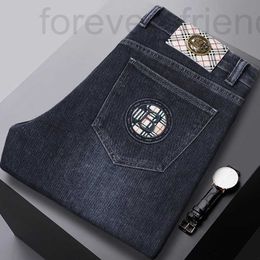 Jeans masculino Designer 2023 outono/inverno grosso para negócios de meia idade solto elástico reto de cintura alta calças casuais azuis profundas 3m2V