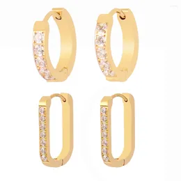 Hoop Earrings 316L Stainless Steel Zircon Geometric For Men Women Simple French Golden Silver Colour Huggies Jewellery