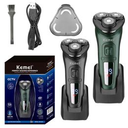 Shavers Kemei washable 3D electric shaver for men wet dry beard electric razor rechargeable facial shaving machine LED display