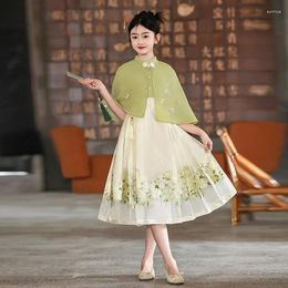 Clothing Sets Cloak Dress Printed Sweet Girl Festivals Birthday Party Clothes 2024 Summer Kids