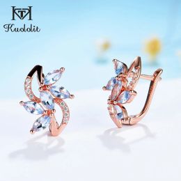 Earrings Kuololit 585 Rose Gold MaquiseTopaz Gemstone Luxury Clip Earrings for Women Solid 925 Sterling Silver14K Gold Plated Jewerly