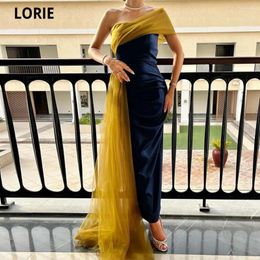 Party Dresses LORIE Mermaid Length Evening Gowns Off Shoulder Sleeveless Stretchy Satin Prom Dress Tulle Capes Vestidos De Fiesta