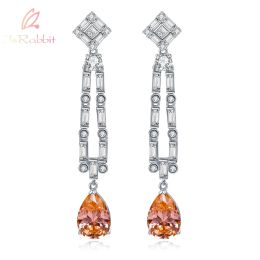 Earrings IsRabbit 18K Gold Plated Padparadscha Corundum Diamond Anniversary Drop Earrings for Women Gift 925 Sterling Silver Fine Jewellery